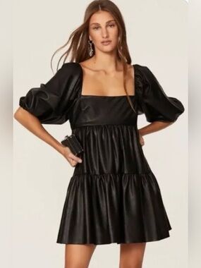 Amanda Uprichard Maisie faux leather square neck mini dress